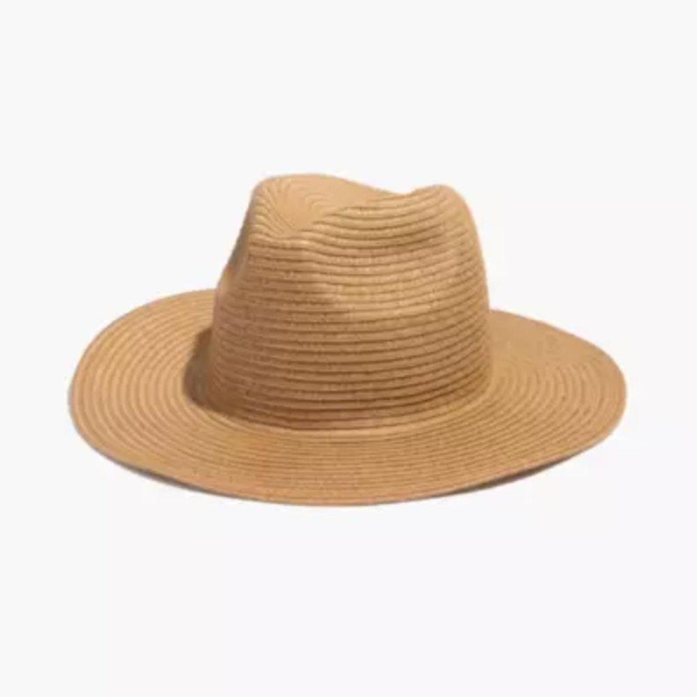 Madewell Packable Straw Mesa Hat Tan Wide Brim
